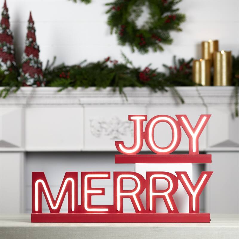 LED Lighted Joy and Merry Christmas Decorations - 24.25" - Set of 2