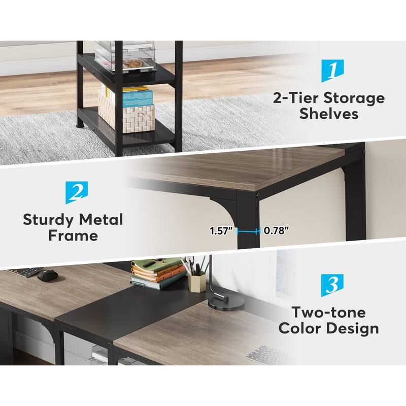 2 Person Double Computer Desk with Storage Shelves