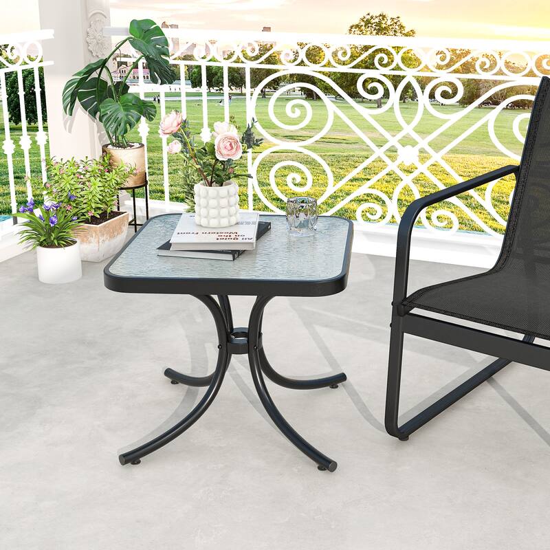 Gymax 2PCS 20'' Outdoor Side Table w/Tempered Glass Top Metal Frame