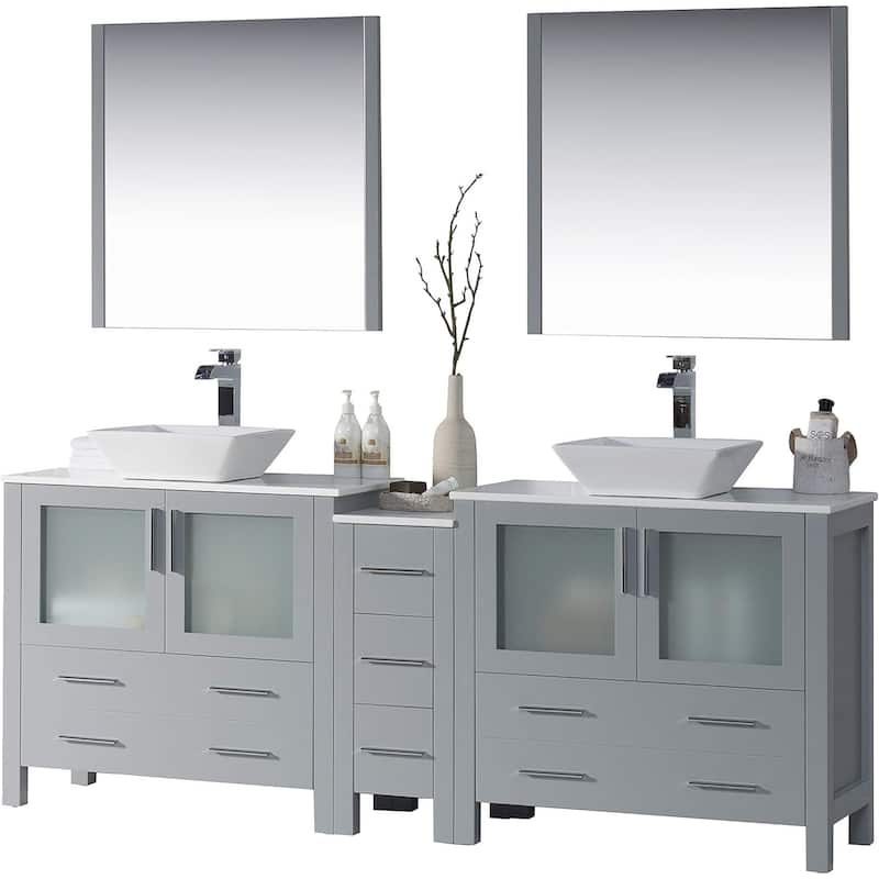 Blossom Sydney 84" Double Sink Vanity with Side Cabinets & Mirrors - Metal Grey