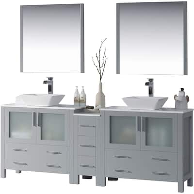 Blossom Sydney 84" Double Sink Vanity with Side Cabinets & Mirrors
