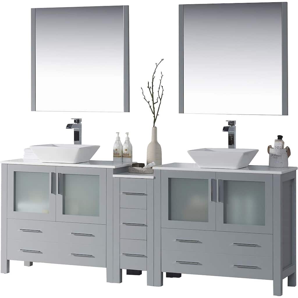 Blossom Sydney 84" Double Sink Vanity with Side Cabinets & Mirrors
