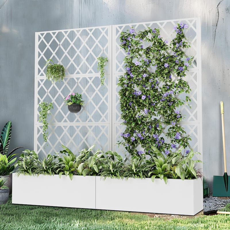 Raised Garden Bed Planter with Trellis Movable Planter Box with Lockable Wheels - 71*35