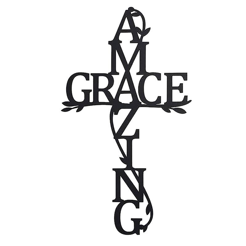 Amazing Grace Wooden Cross Decorative Wall Plaque - Black