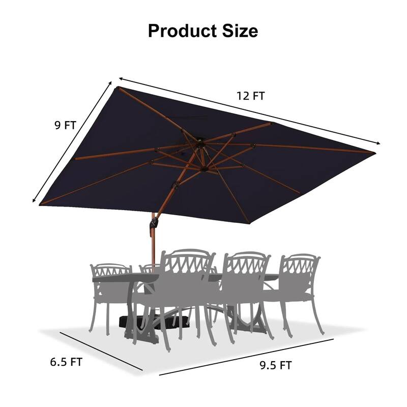PURPLE LEAF 9x12/10x13ft Rectangular Patio Cantilever Umbrella in Wood Color