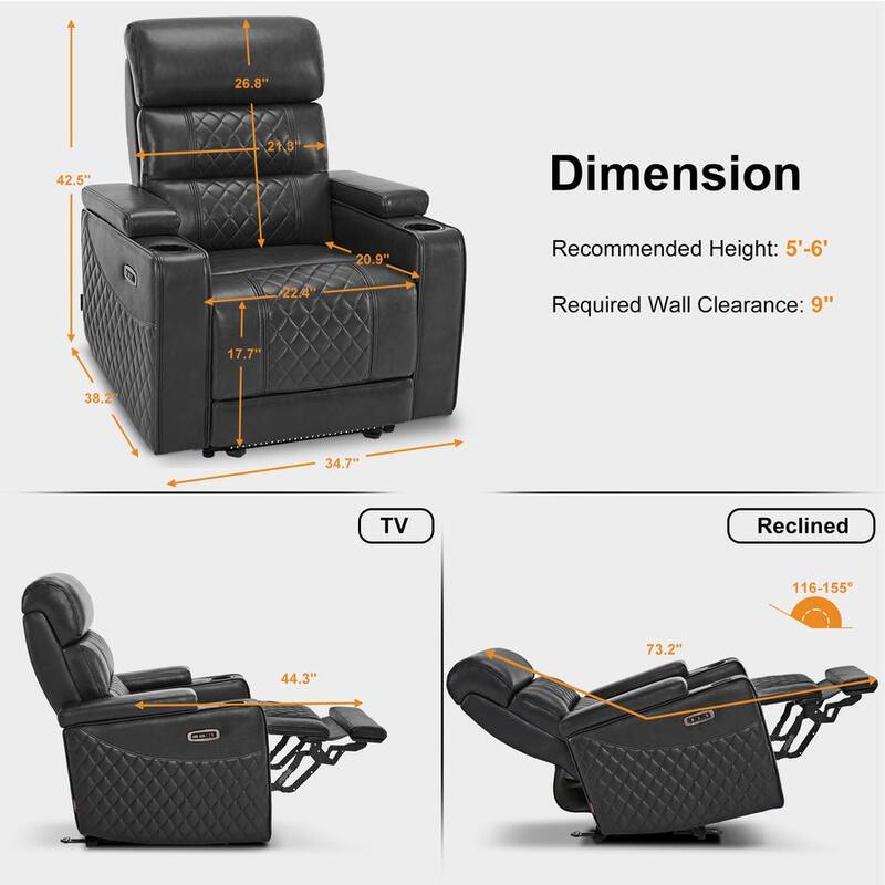 MCombo Power Recliner Chair, Electric Reclining Sofa with Adjustable Headrest and USB & Type Port, Faux Leather HTS432