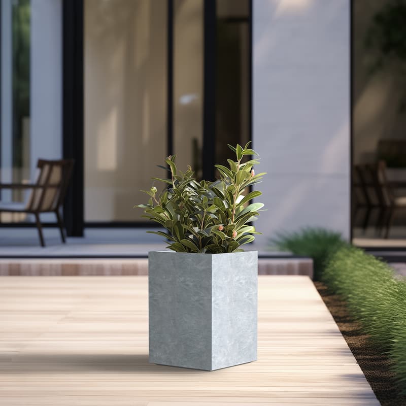 Tall Concrete Rectangle Plant Boxes / Large Indoor and Outdoor Flower Planters - 16 Inch High - Soft Slate