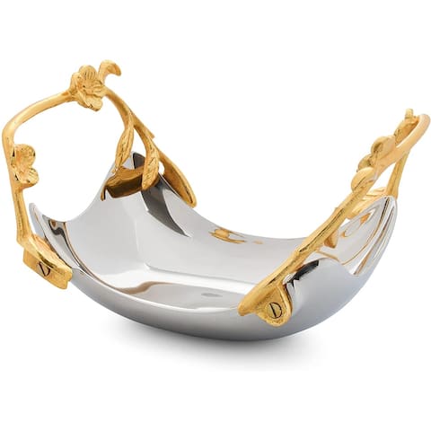 Berkware Shiny Stainless Steel Serving Bowl with Gold Decorative Handles