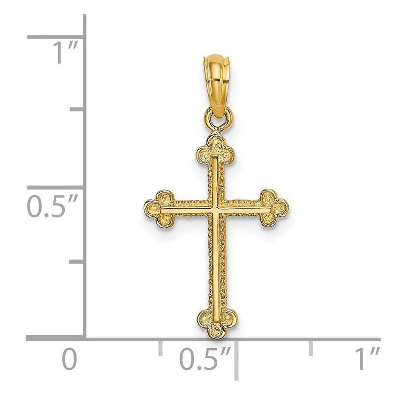 Curata 14k Yellow Gold Beaded Budded Cross Pendant Necklace 14mm x 19mm