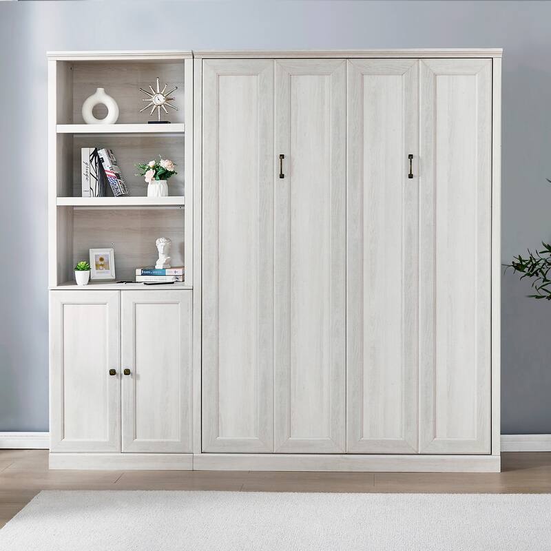 Half Self-Close and Open Murphy Bed with 2 Side Cabinet Storage Shelf