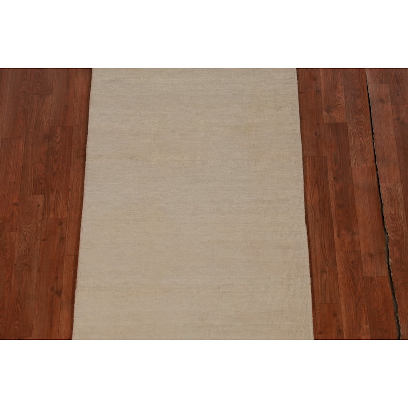 Hand Knotted Oriental 100% Wool Carpet Modern Solid Beige & Ivories Gabbeh Runner Rug - 8' 2'' X 2' 7''