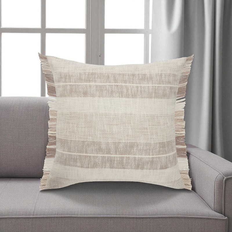 HomeRoots 20" Cream Striped Cotton Throw Pillow