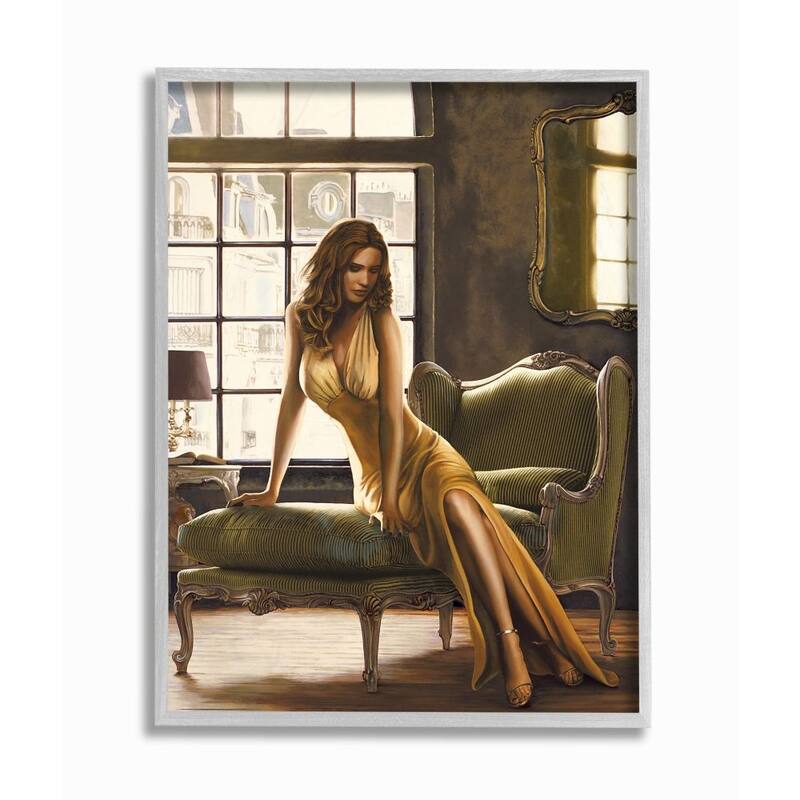 Stupell Alluring Female Figure Posing on Elegant Chair Framed Wall Art - Brown