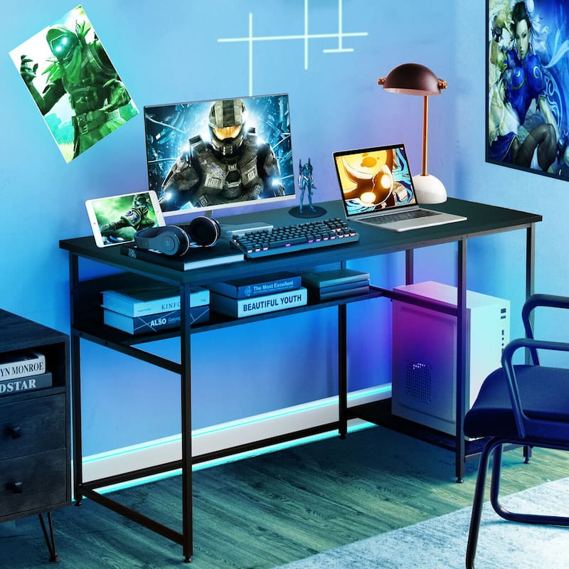 55'' Computer Desk Home Office PC Workstation w/ Power Outlets
