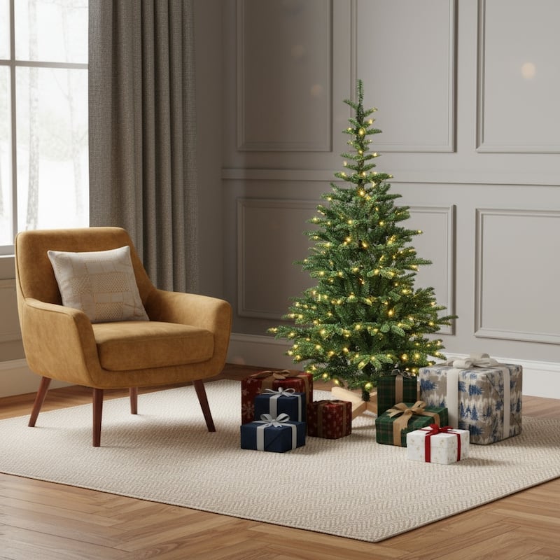 HomeRoots 5' Pre Lit Full Fir Christmas Tree - Green - 36.00 in. x 60.00 in. x 36.00 in. - Green - 5 Foot