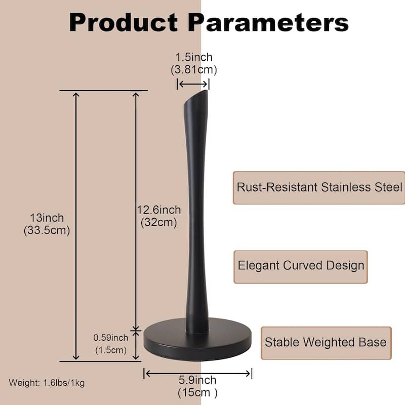 Stainless Steel Counter Top Paper Towel Stand Holder For Kitchen and Bathroom