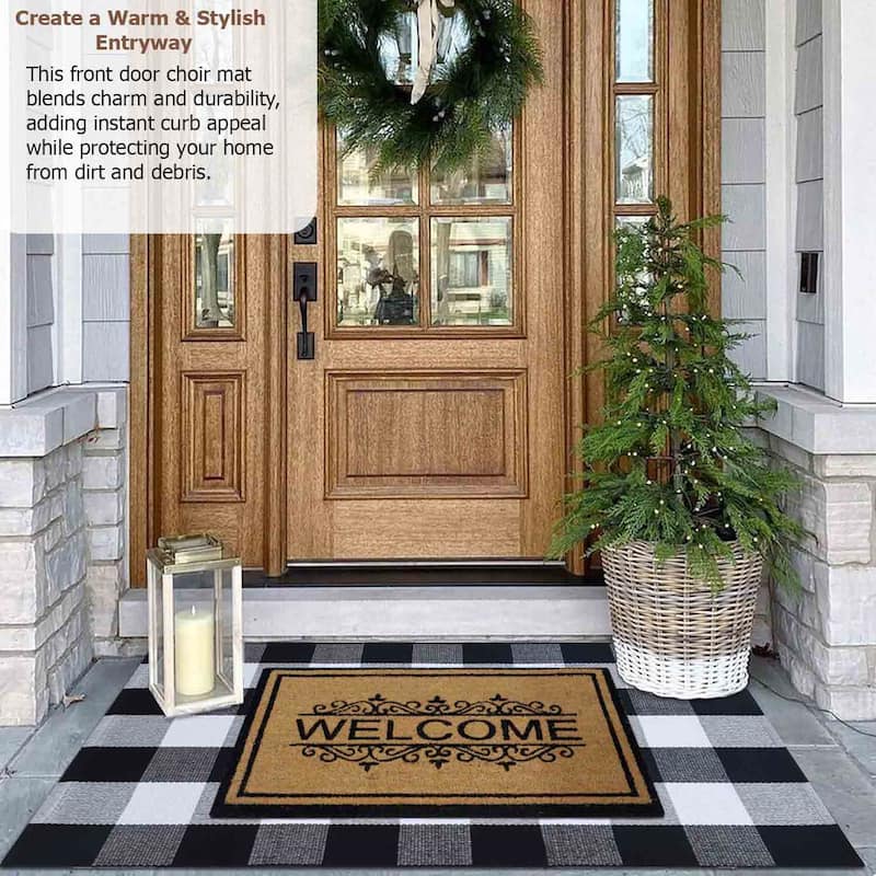 Gardenised Heavy Duty Coco Coir Doormat Non Slip PVC Baking Embossed Welcome Design Natural Coconut Fiber Floor Mat 18x30"