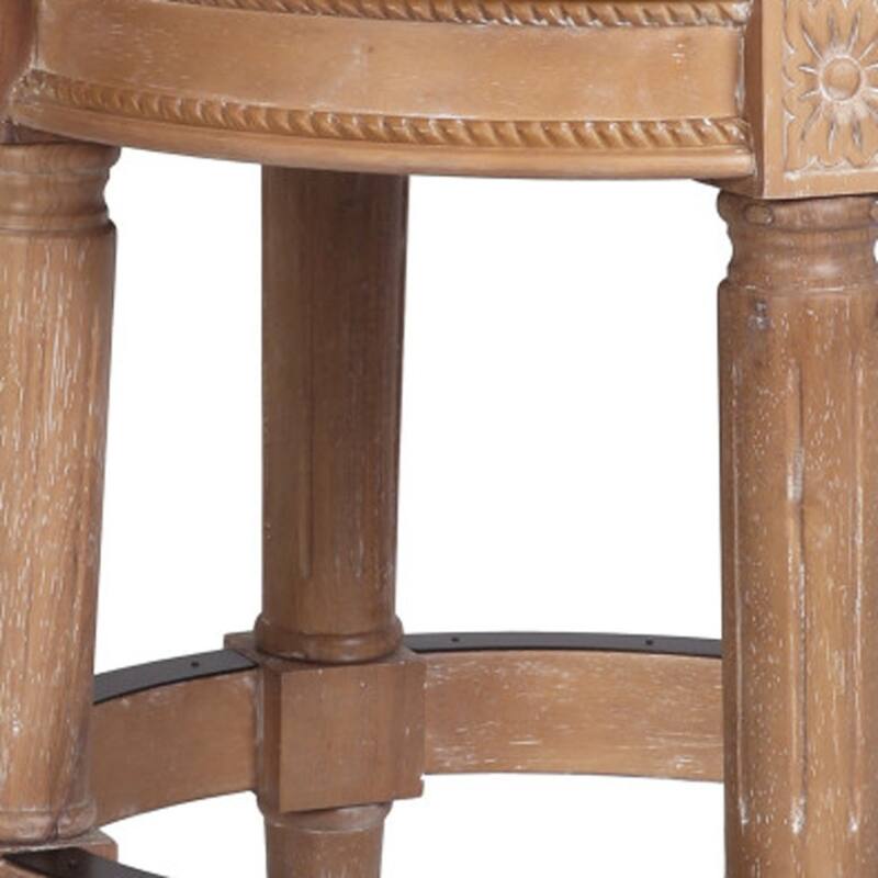 Linen Round Wood Swivel Stool with Nail Head Trim, Backless and Footrest