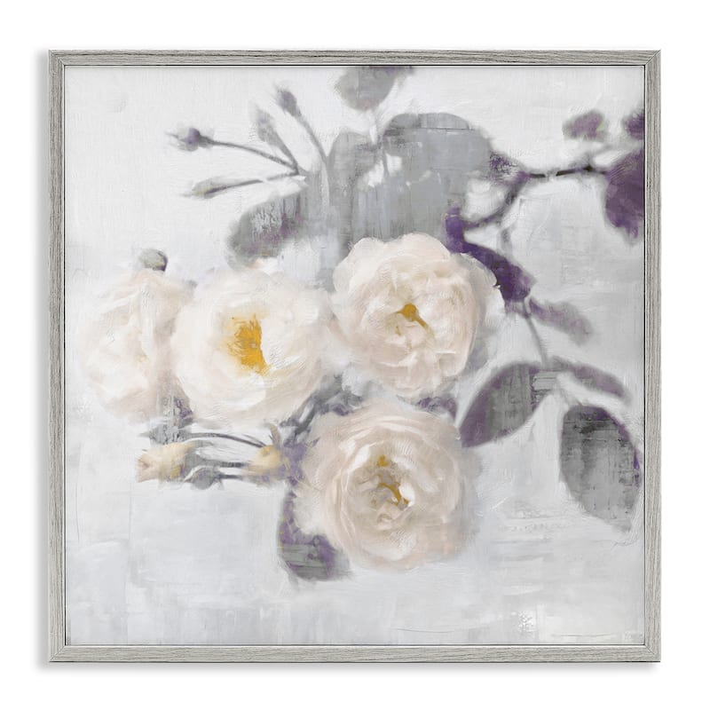 Stupell White Blooms on Grey Framed Giclee Art Design By Emily Ford - 24 x 24 - Grey