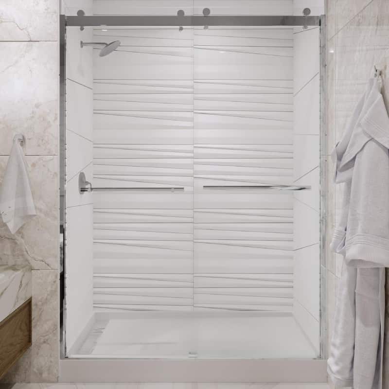 Seawin Mara Frameless ByPass Sliding Glass Shower Door 44 - 48 in. W x 78 in. H 3/8 in. (10 mm) Thick Clear Tempered Glass - Polished Chrome