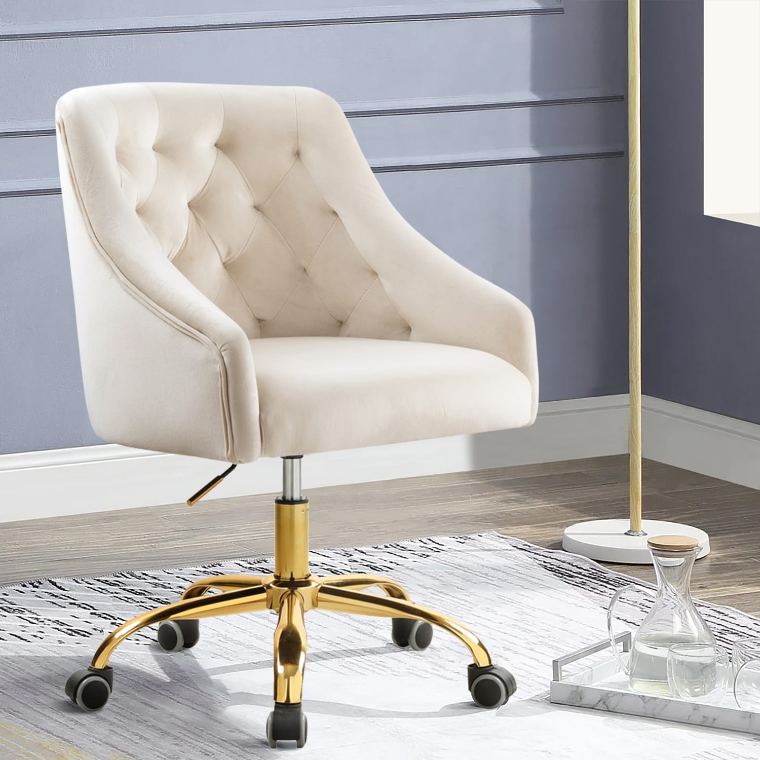 Velvet Swivel Upholstered adjustable height Home office Chair With