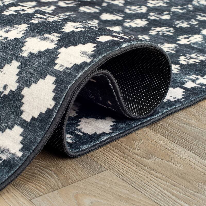 World Rug Gallery Geometric Distressed Abstract Washable Non Slip Area Rug