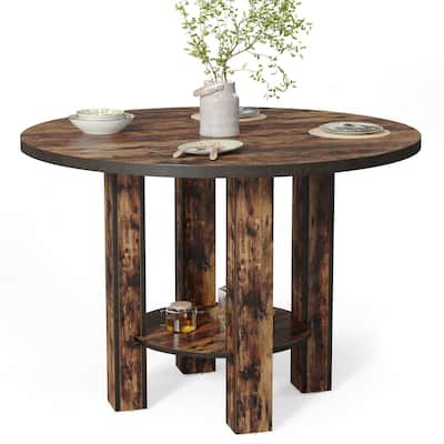 39-Inch Small Farmhouse Round Dining Table with Storage for 4
