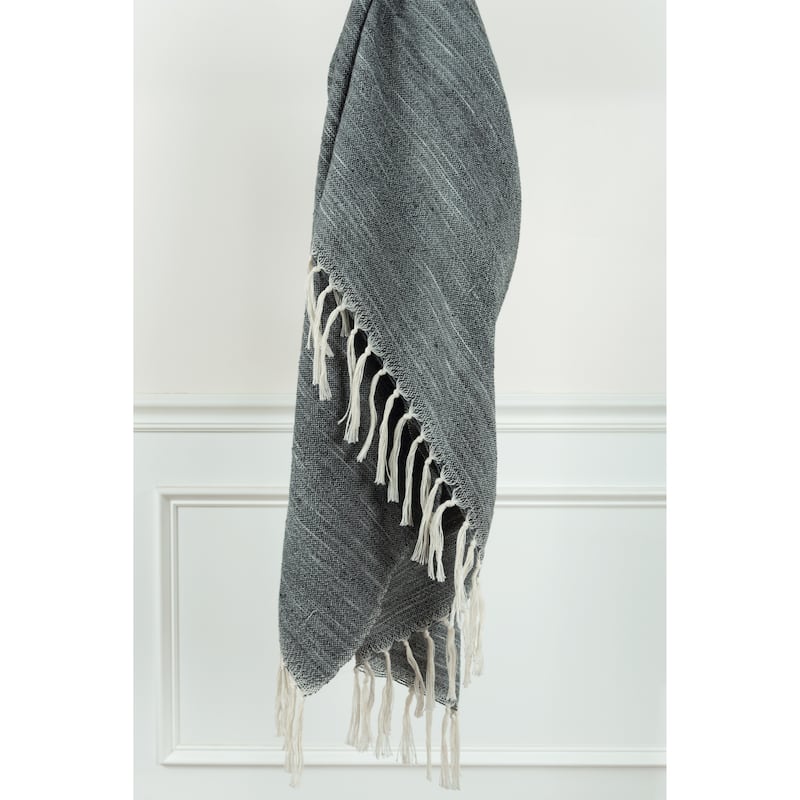 Rizzy Home Striped Hand-tied Throw Blanket - Charcoal