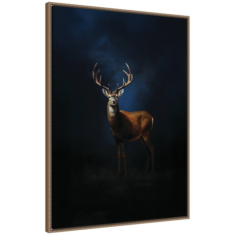 Kate and Laurel Cobalt Night Sky Deer by The Creative Bunch Studio Framed Canvas Wall Art Print - 28 x 38 - Gold