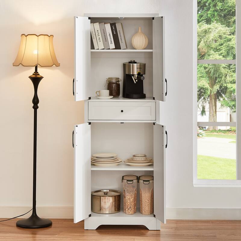 Anmytek White Farmhouse Storage Cabinet 68"Tall with X Frame Doors Adjustable Shelves