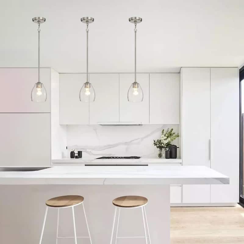 1-Light 5 inch Brushed Nickel Mini Pendant Light with Seedy Glass Shade