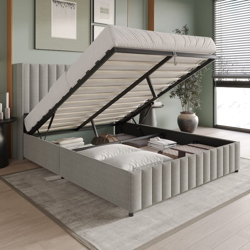 CraftPorch Minimalist Wingback Platform Lift Up Storage Bed