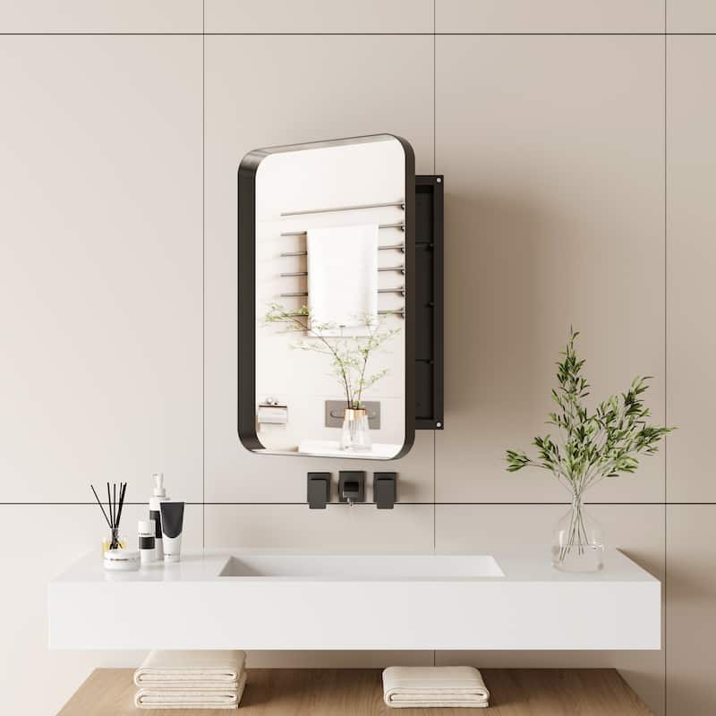 16x24 Inch Recessed Metal Framed Wall Medicine Cabinet with Mirror and Adjustable Shelves