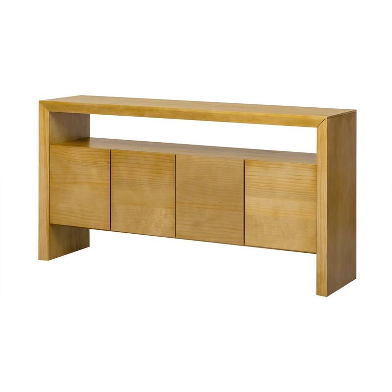 4-Door Sideboard, Modern Minimalist Solid Wood Veneer Sideboard with Open Shelf