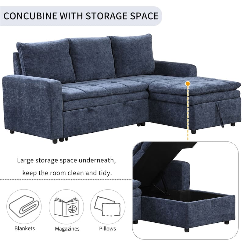 Upholstered Sectional Sofa Bed with Storage Space