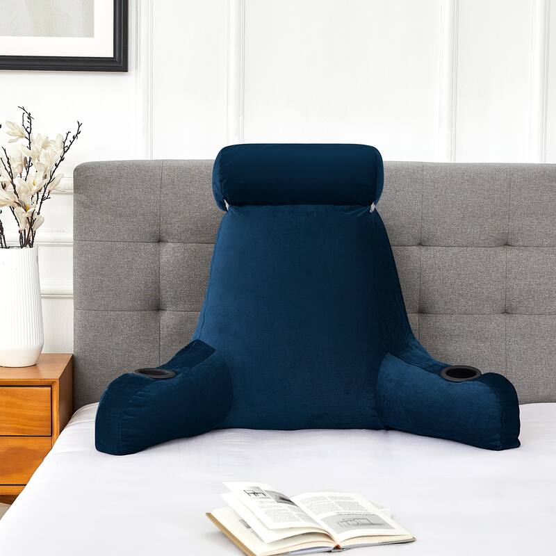 Sweet Home Collection Large Oversized Reading and Bed Rest Pillow with Cup Holders - Navy