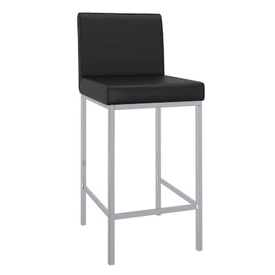 Contemporary Faux Leather and Metal 26" Counter Stool, Set of 4 - White and Chrome