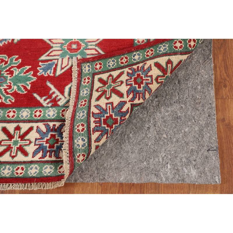 Red Kazak Oriental Area Rug Hand-Knotted Geometric Wool Carpet - 5'0" x 6'7"