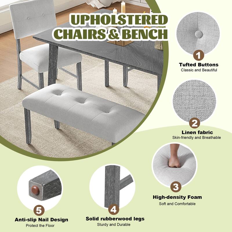 Upholstered Tufted Dining Benches, Fabric End of Bed Bench for Bedroom Dining Room Living Room Entryway