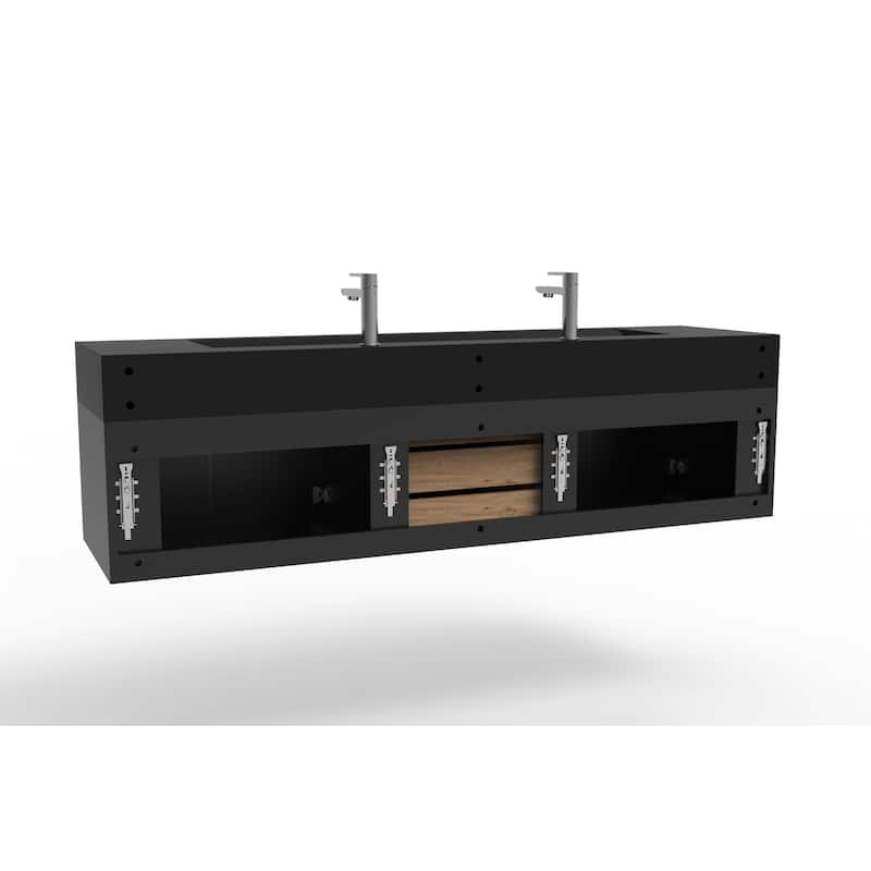 Nile 72" Wall Mounted Bathroom Vanity Set w/ Black Top