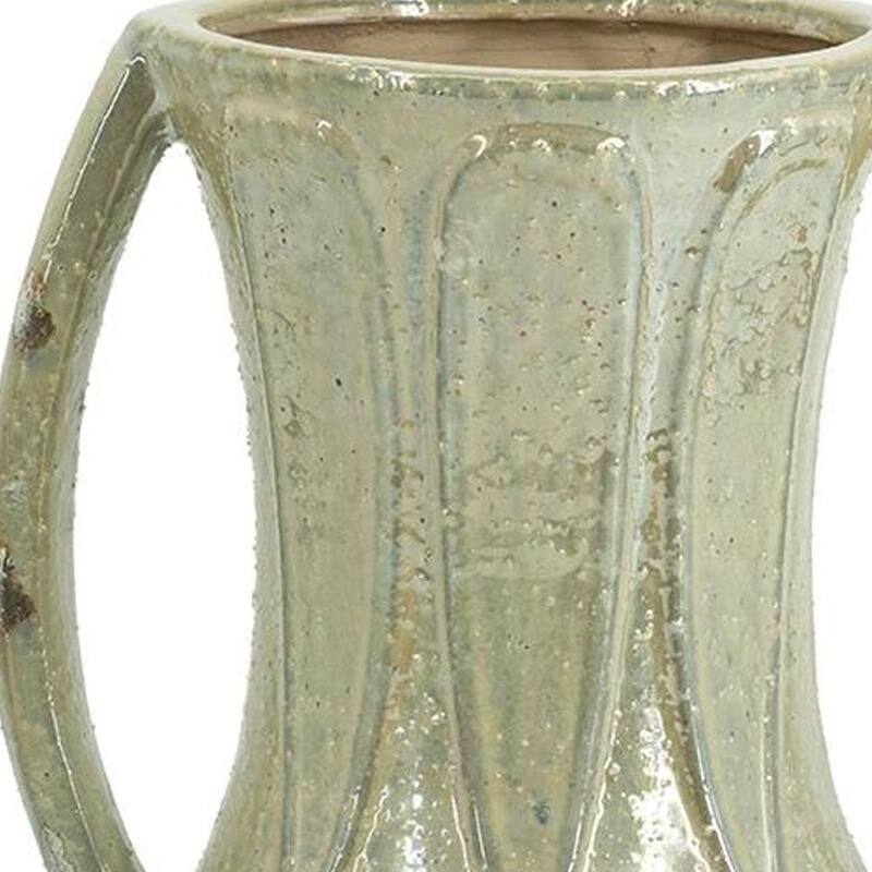 12" Sage And Ivory Amphora Ceramic Table Vase - 9.30