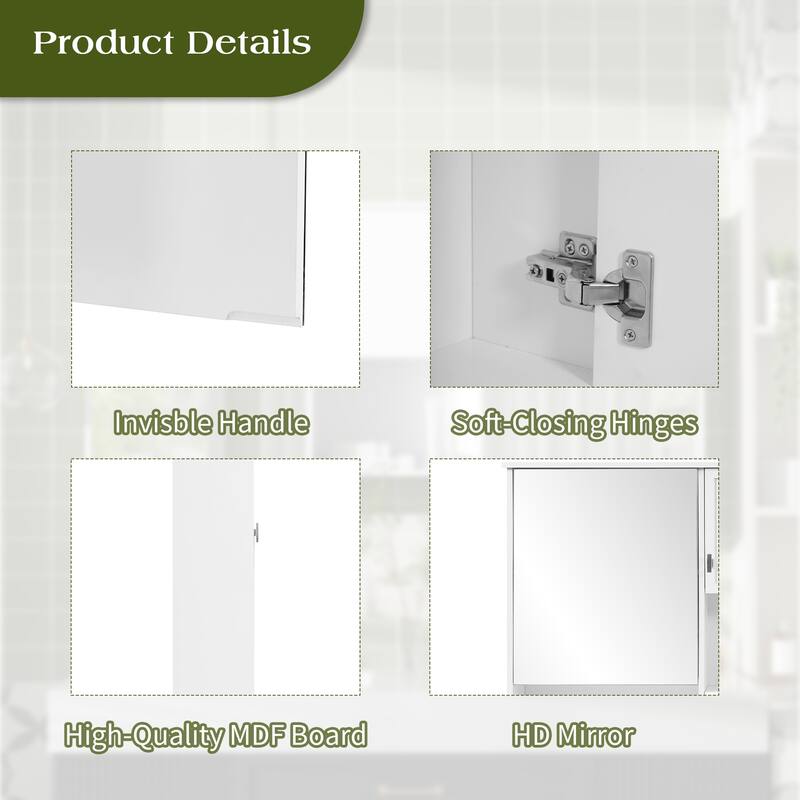 55 Inch 3-in-1 Wall-Mount Mirror Cabinet - Adjustable Shelf & Soft-Closing Hinges, MDF for Bathroom & Living Room