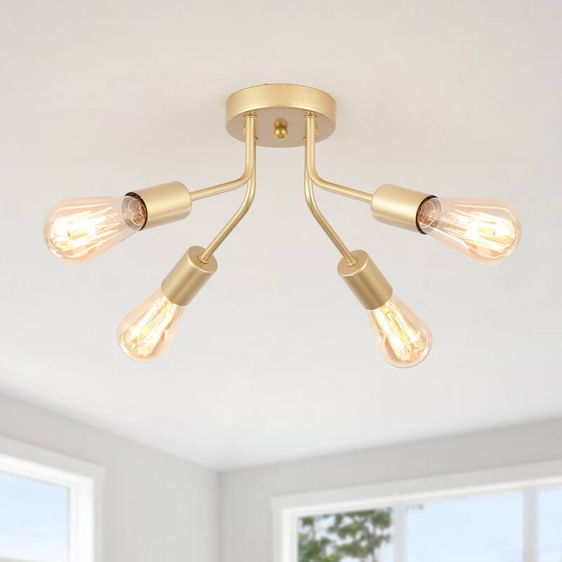 Modern 4-Light Semi Flush Mount Ceiling Light for Dining Room Bedroom Hallway Entryway - Spray Gold