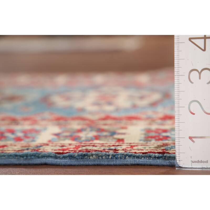 Blue Kazak Accent Rug Handmade Geometric Wool Carpet - 2'0" x 3'0"