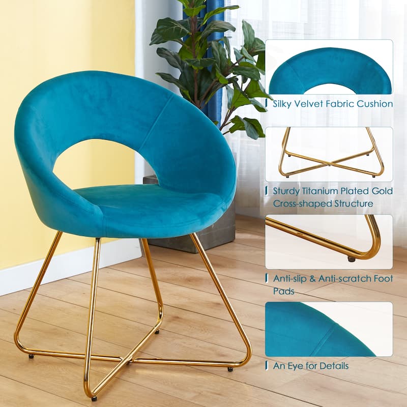 Accent Velvet Chairs Set of 2 Dining Chairs Single Sofa Arm Chair Living Room Furniture Lounge Chairs with Metal Frame Legs