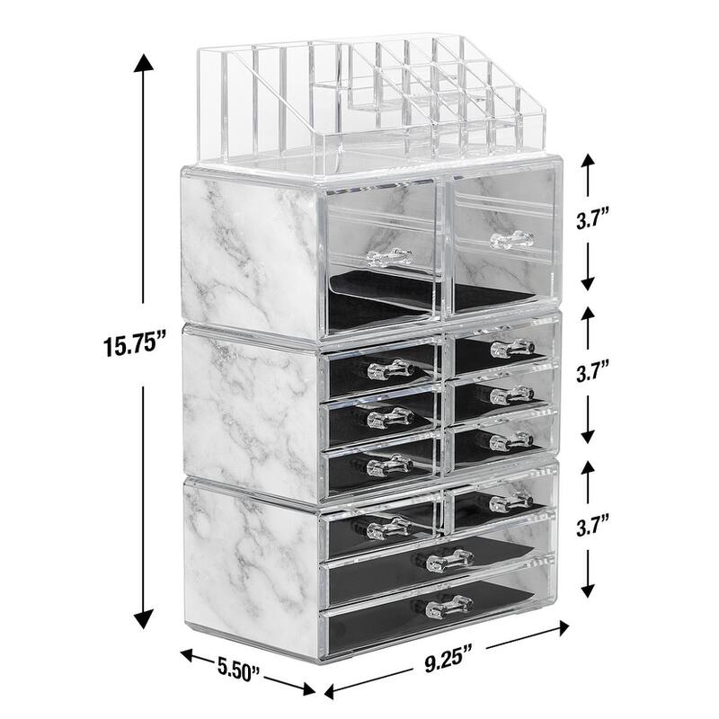 Sorbus Cosmetic Makeup and Jewelry Storage Case with 12 Drawers and 16 Slots - 4-Piece Set