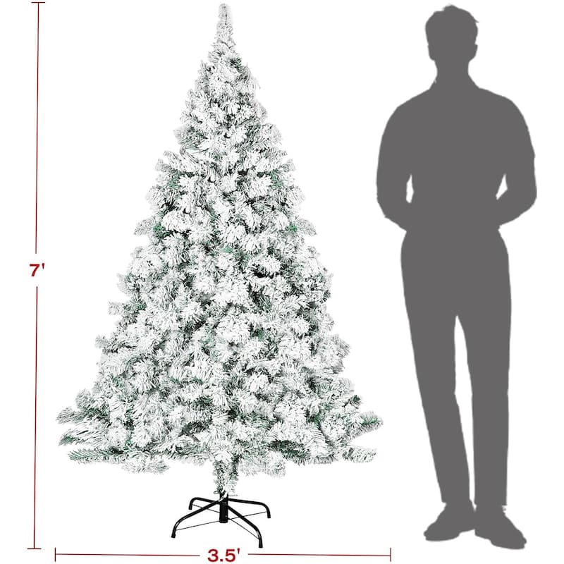 6ft-7ft Artificial Snow Flocked Christmas Tree with Metal Stable Stand Base for Indoor and Outdoor Holiday Decoration