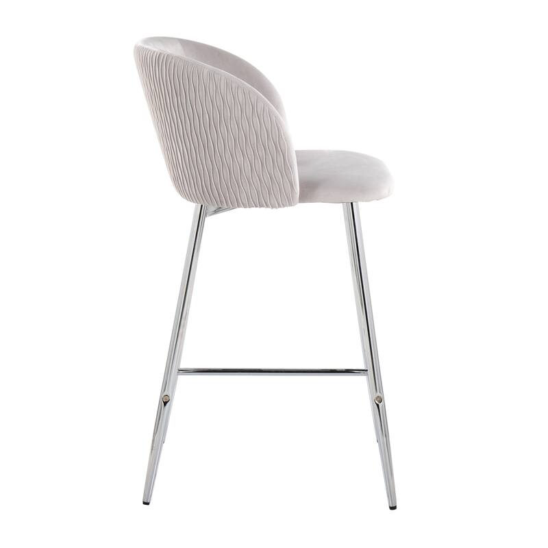 Lumisource Waves Counter Stool in Chrome and Silver Velvet - Set of 2 - 21"Lx19.75"Wx36"H
