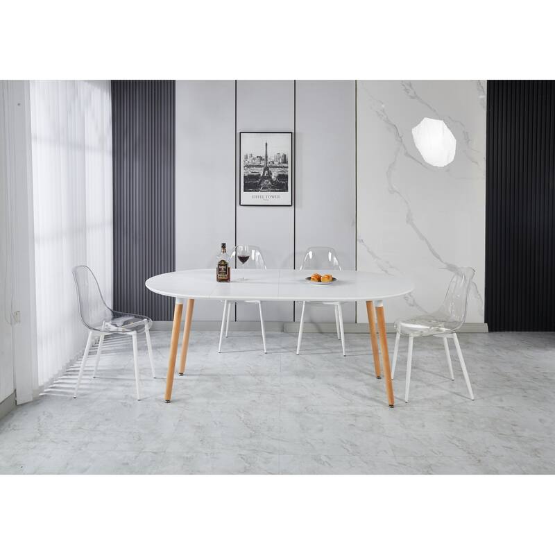 Modern Extensible Oval Dining Table, Kitchen Table with MDF Top & Metal legs, Multi-functional Office Dining Table