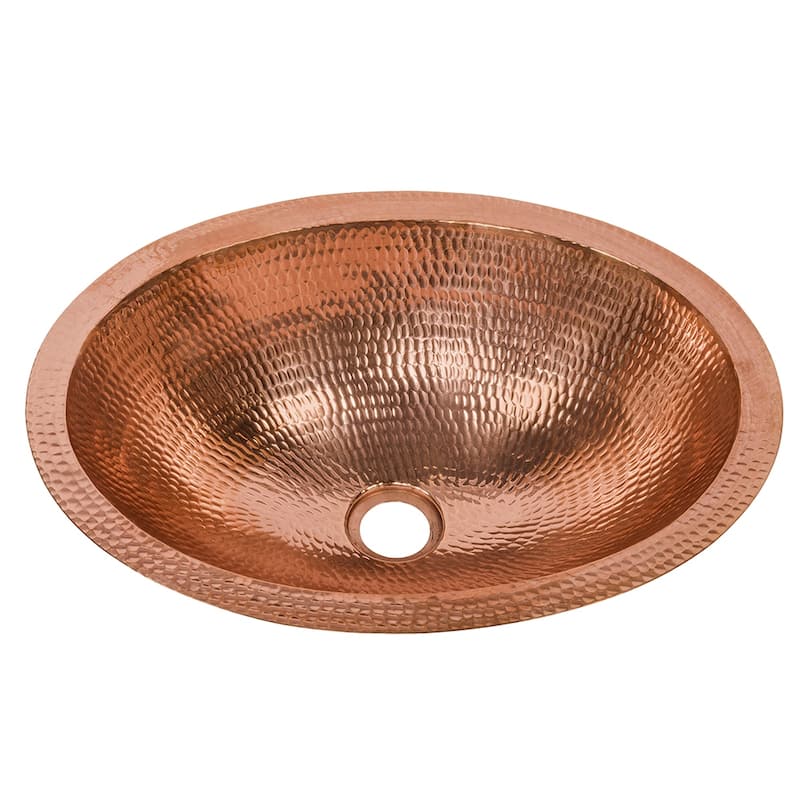 17-in Oval Under Counter Hammered Copper Bathroom Sink in Polished Copper (LO17FPC)